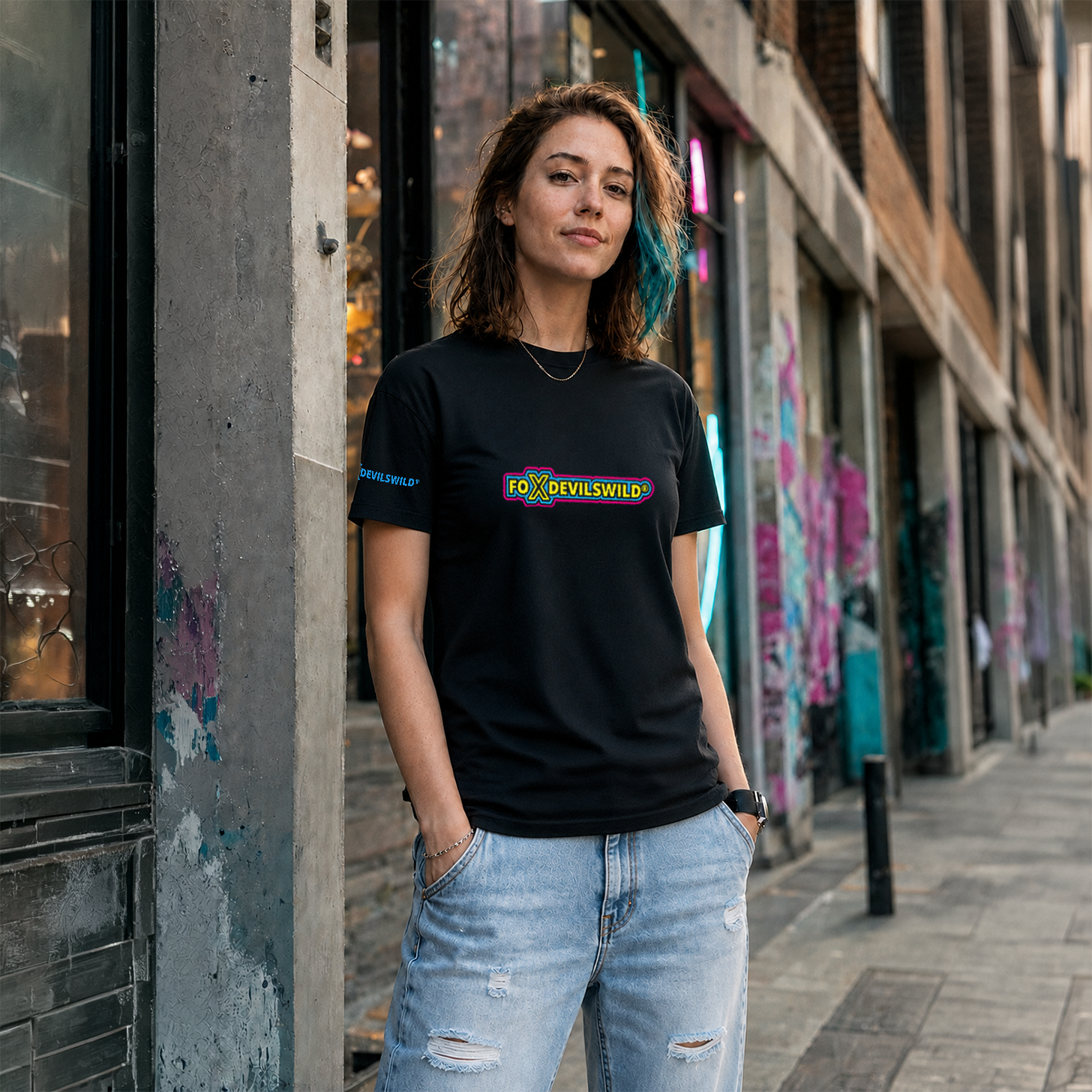 Foxdevilswild® T-Shirt - warp lime - Workwear / Freizeitshirt schwarz