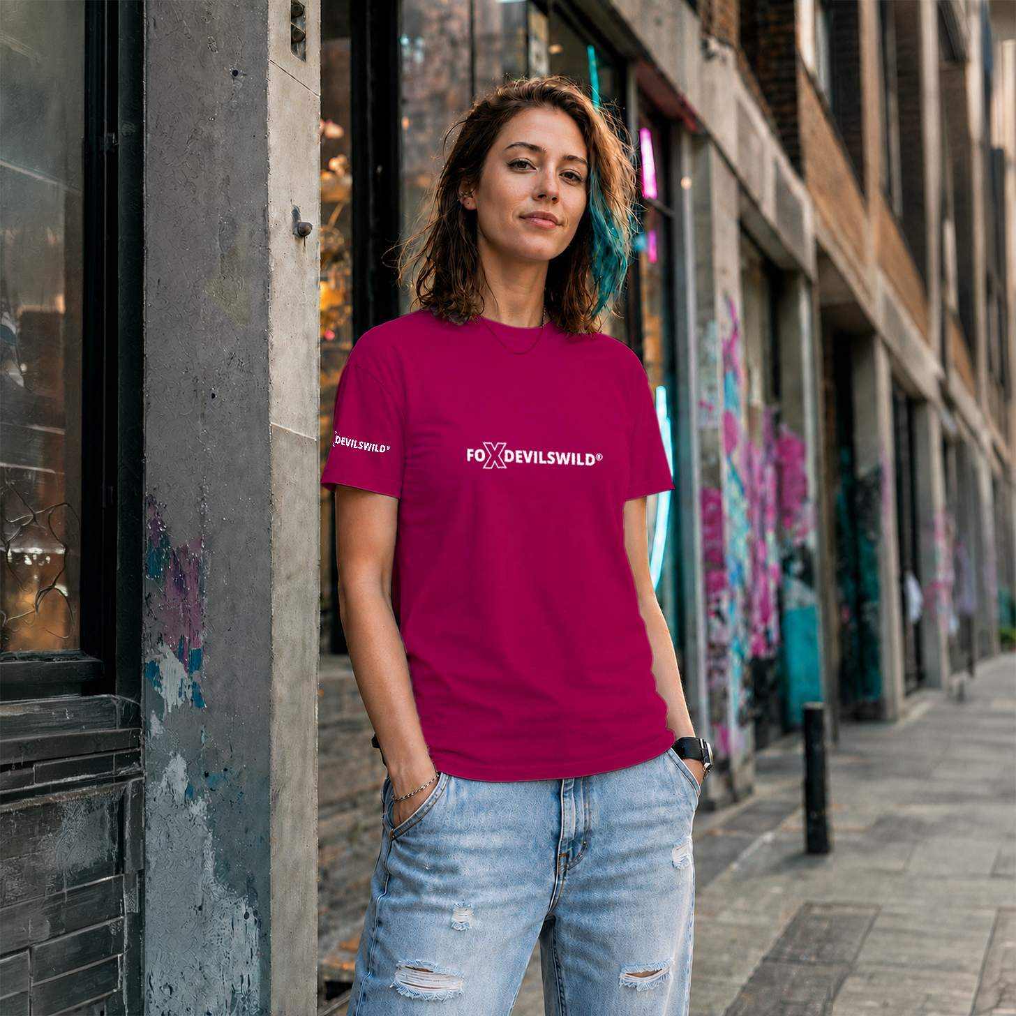 Foxdevilswild® T-Shirt - style eleven - Workwear / Freizeitshirt sorbet / weiss