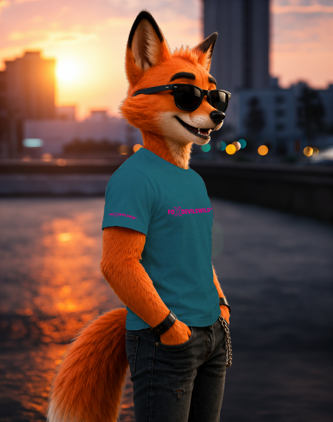 Foxdevilswild® T-Shirt - style eleven - Workwear / Freizeitshirt petrol / fuchsia