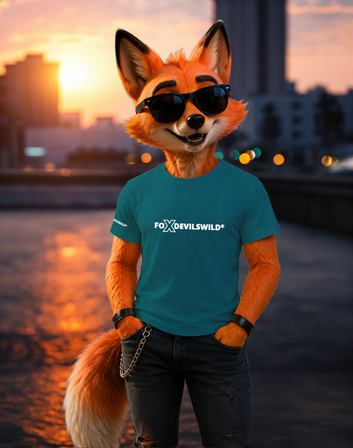 Foxdevilswild® T-Shirt - style eleven - Workwear / Freizeitshirt petrol / weiss