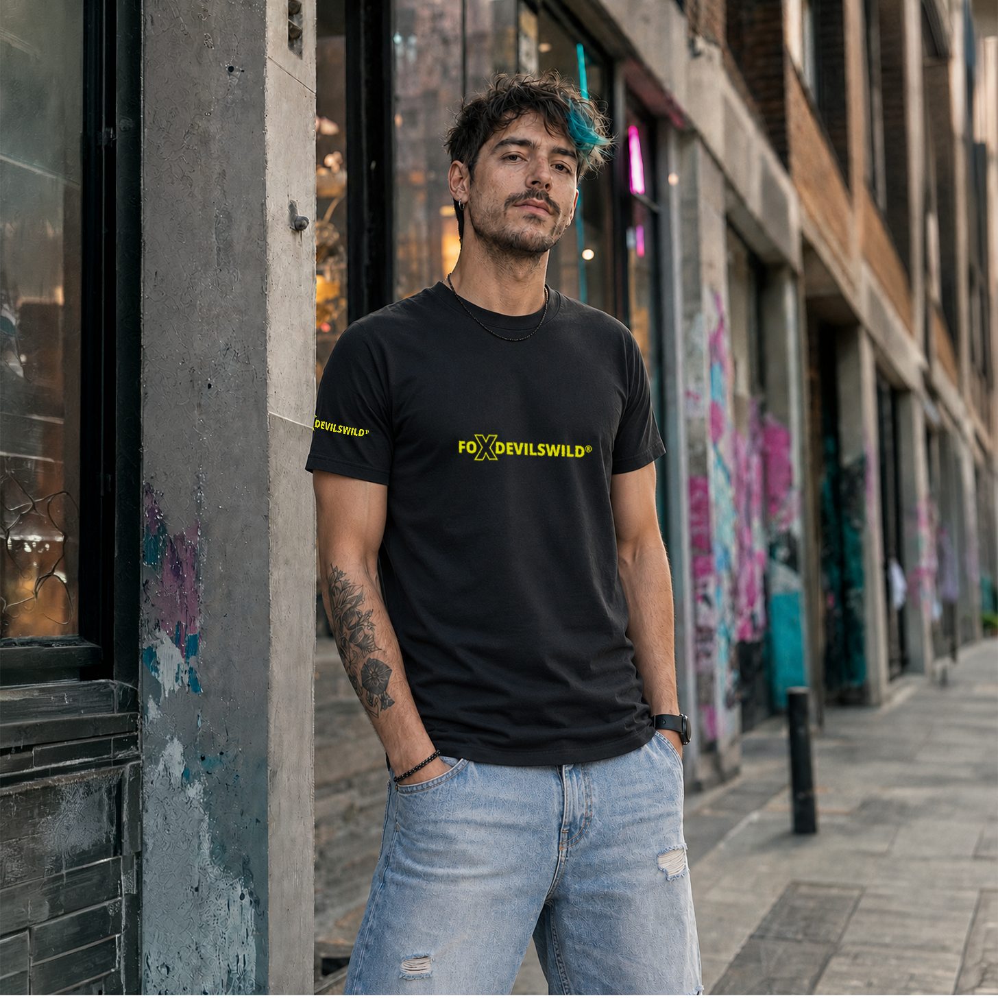 Foxdevilswild® T-Shirt - style eleven - Workwear / Freizeitshirt schwarz / lime