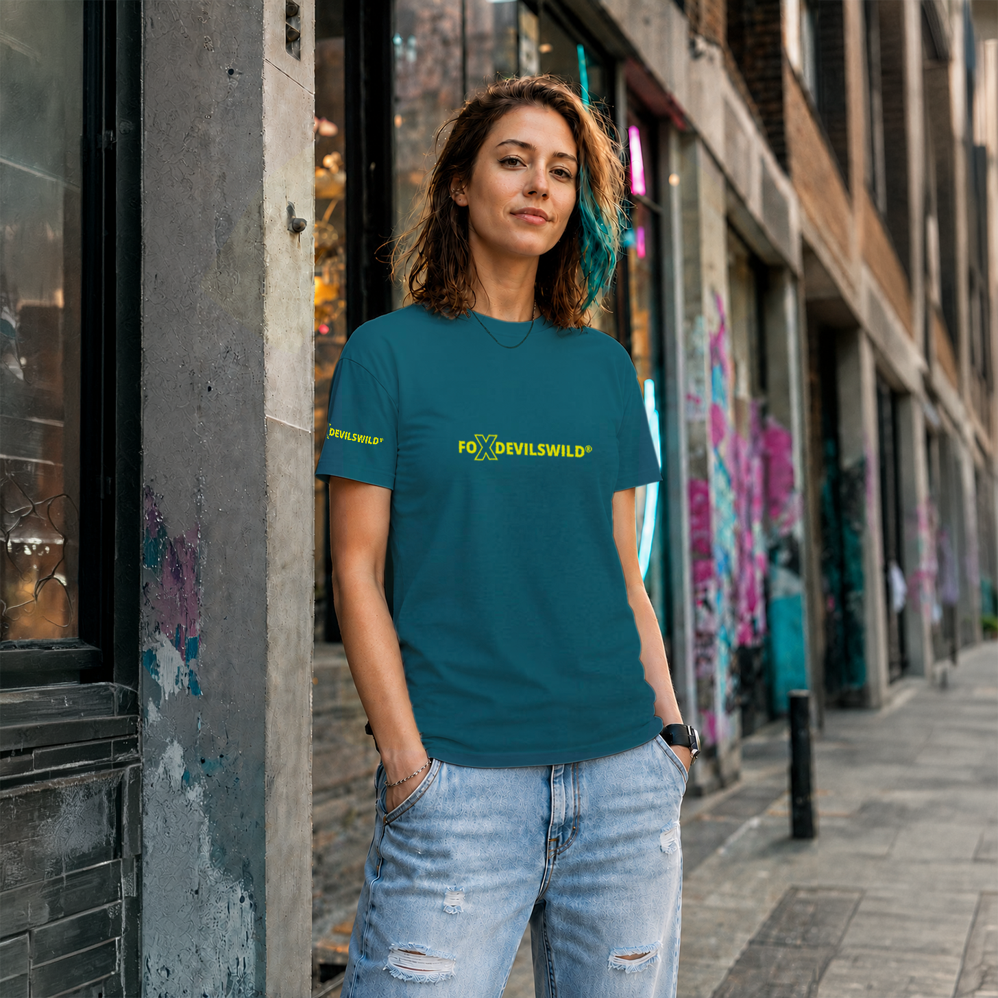 Foxdevilswild® T-Shirt - style eleven - Workwear / Freizeitshirt petrol / lime