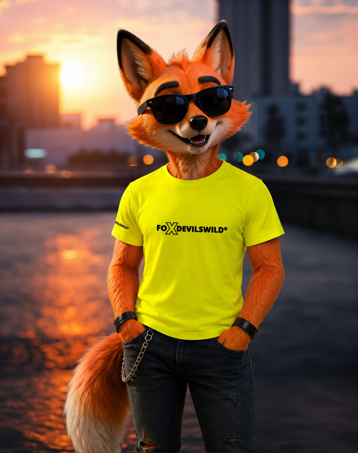 Foxdevilswild® T-Shirt - style eleven - Workwear / Freizeitshirt lime / schwarz