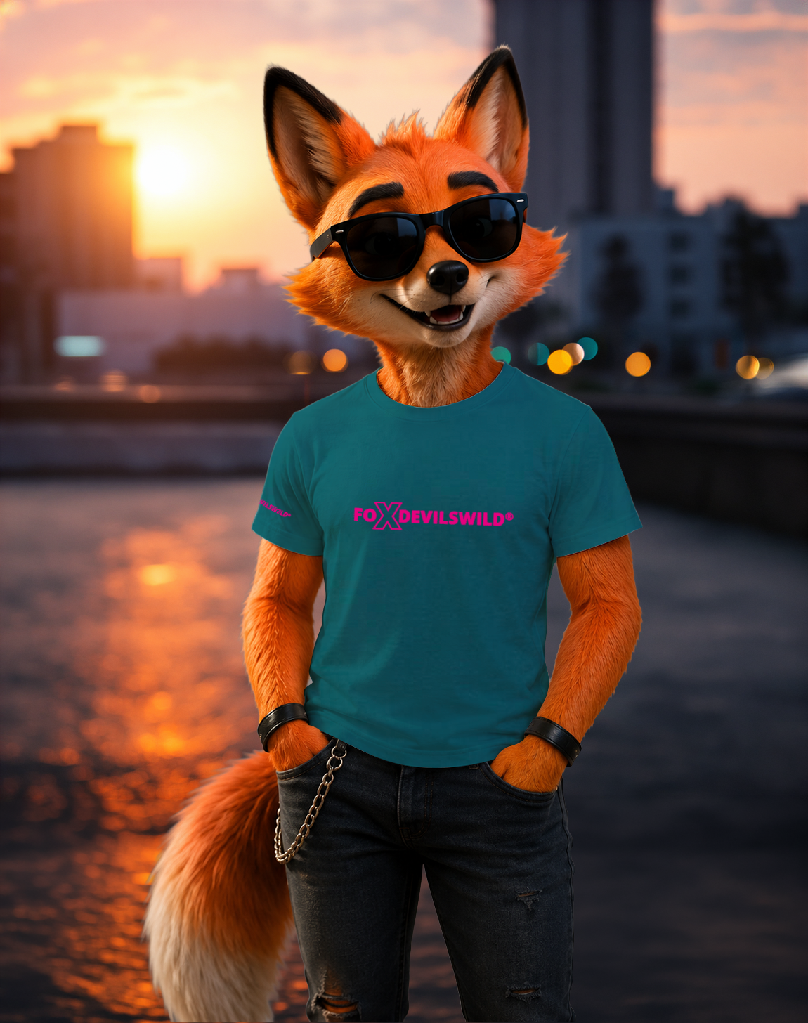 Foxdevilswild® T-Shirt - style eleven - Workwear / Freizeitshirt petrol / fuchsia