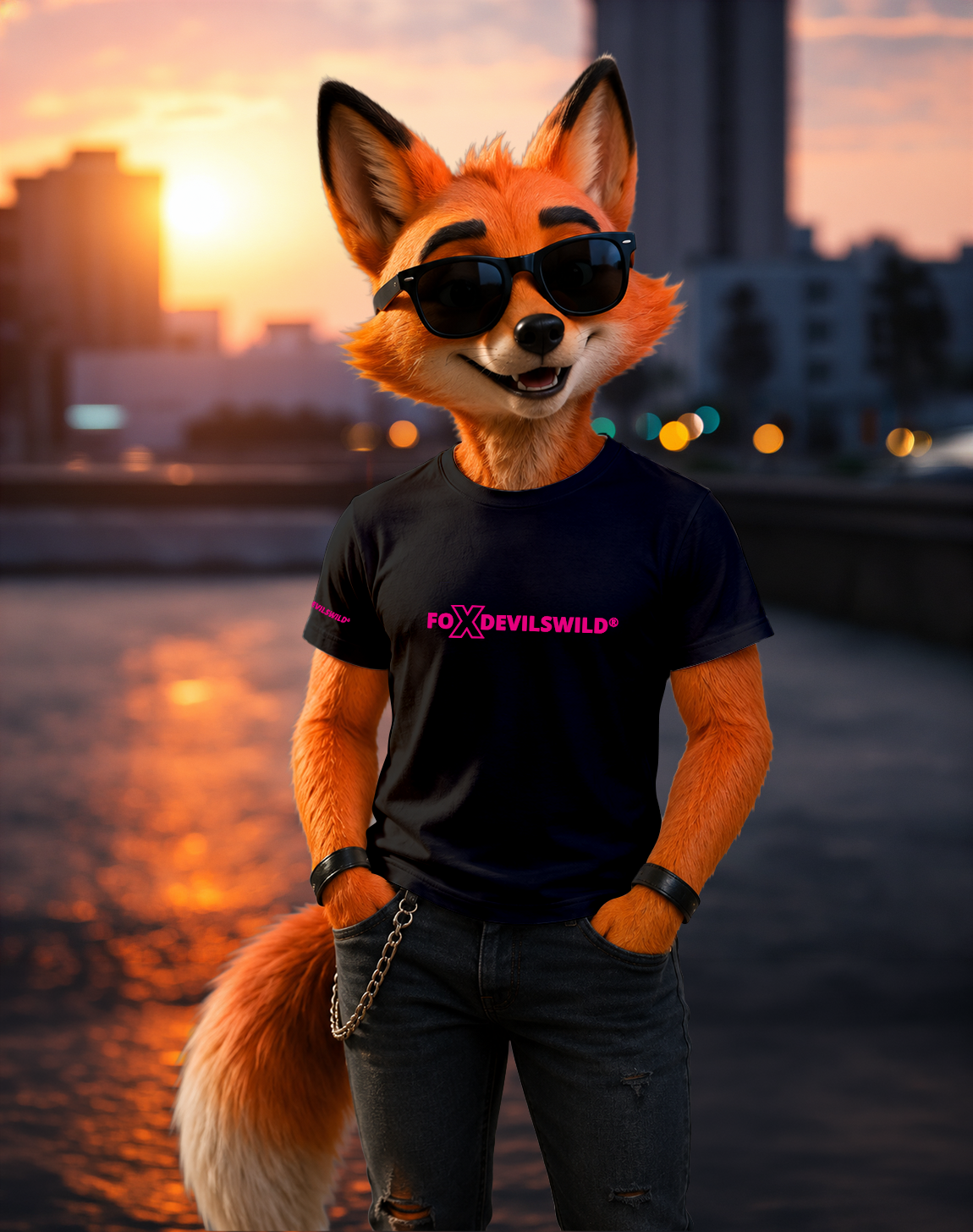 Foxdevilswild® T-Shirt - style eleven - Workwear / Freizeitshirt schwarz / fuchsia